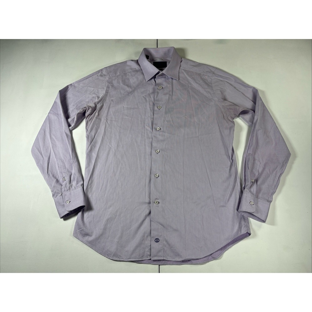 David Donahue Dress Shirt Mens 17 36/37 Purple Stripe Slim Fit Cotton LS